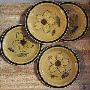 4- Stoneware Salad Plates Neutral Floral Retro Designer's Collection 70s 80s